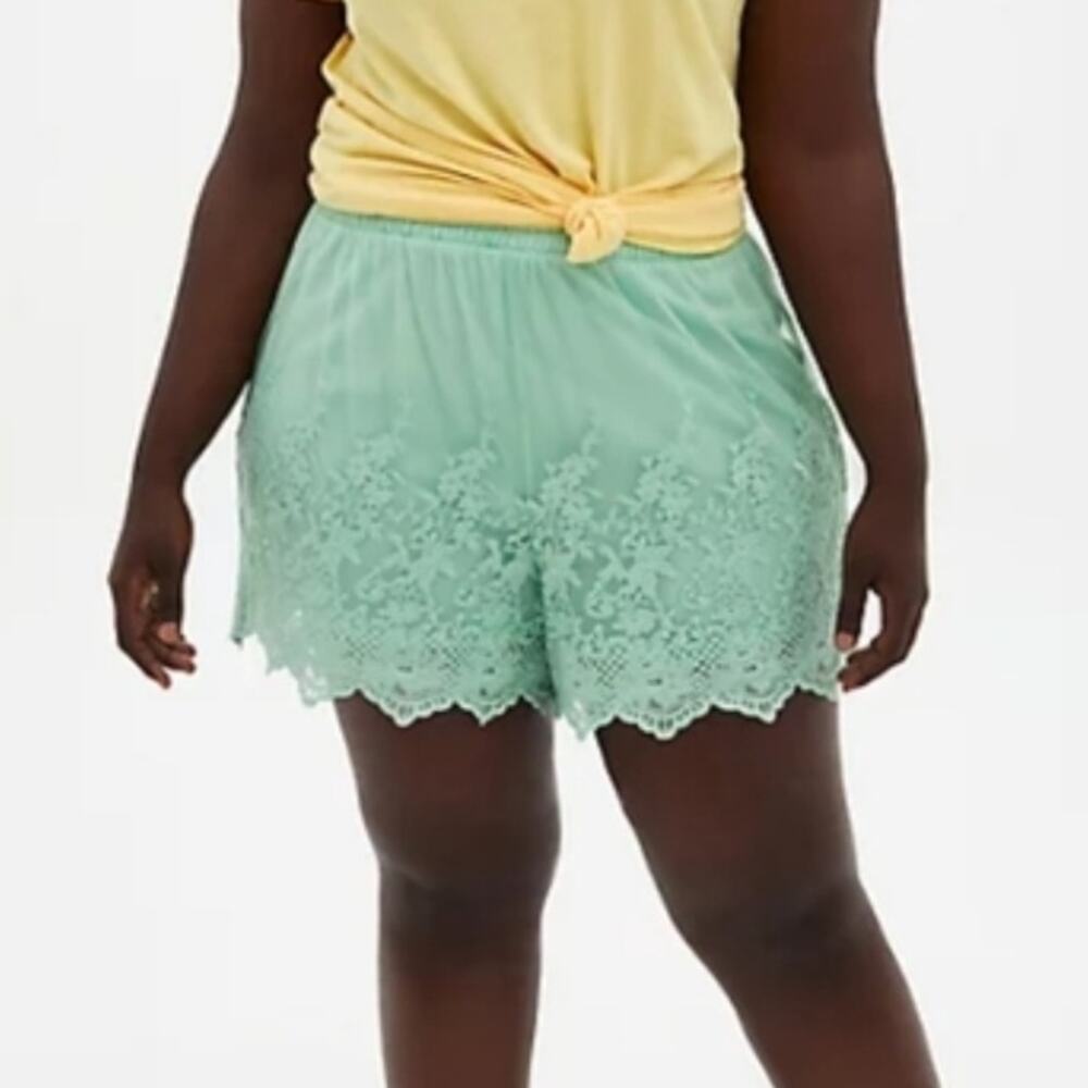 Torrid Women's Mint Green Embroidered Lined Mesh Shorts Size 2X - Picture 1 of 8